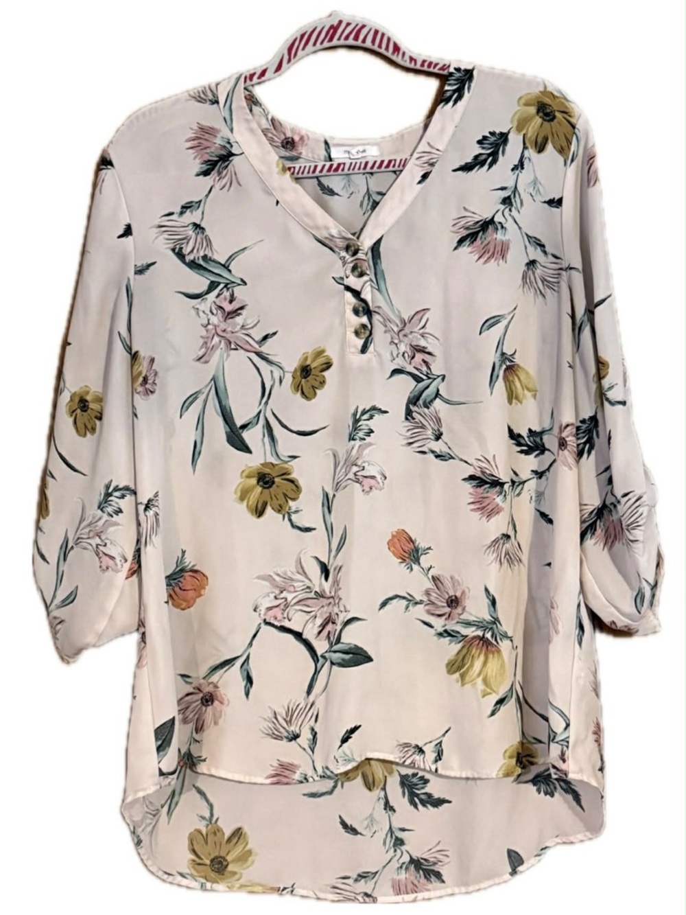 Maurices Blush Floral Henley Blouse